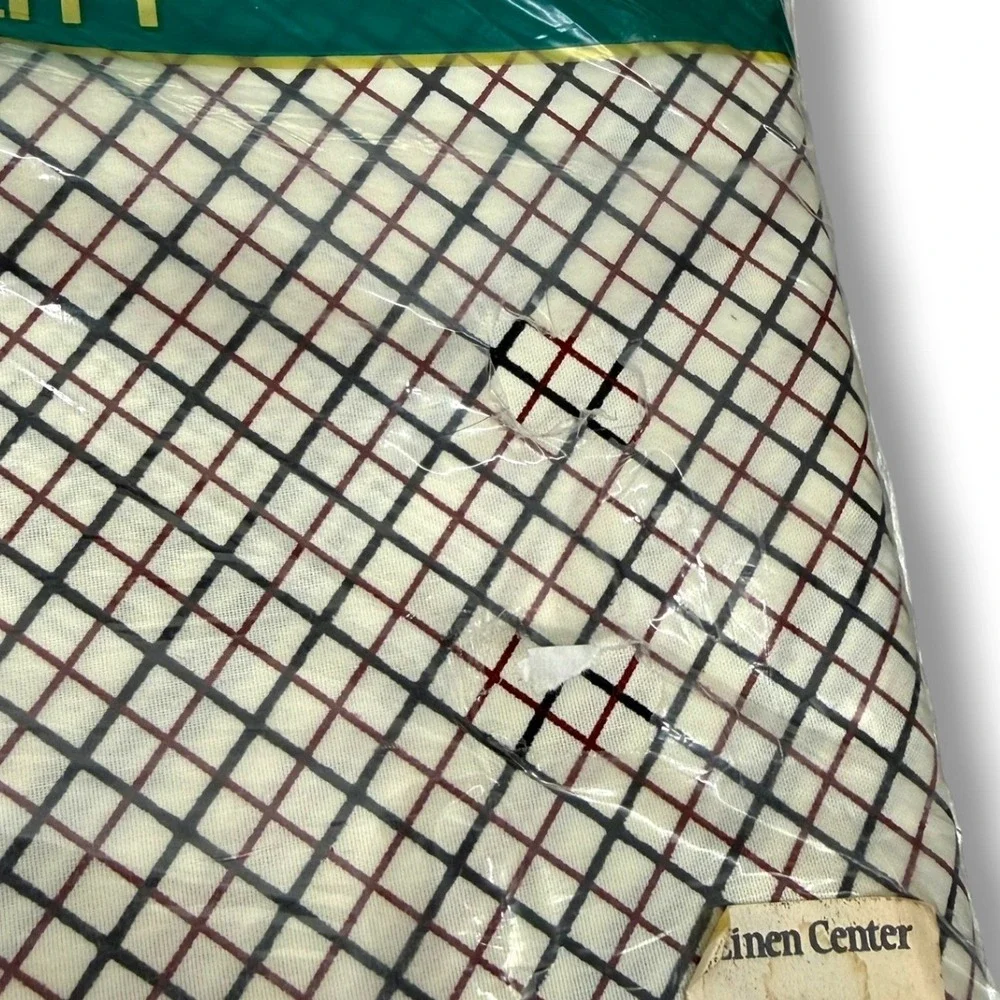 Springmaid Towne Squares Full Fitted Sheet Plaid USA Vintage NIP Deadstock NOS